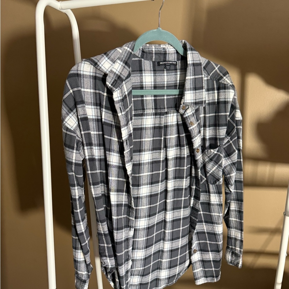 Brandy Melville Charcoal and White Plaid Shirt
